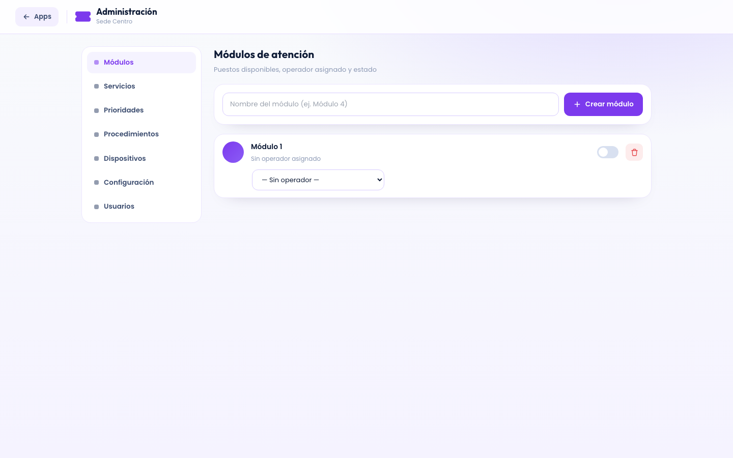Interfaz de Administración de Sede en Kiuu