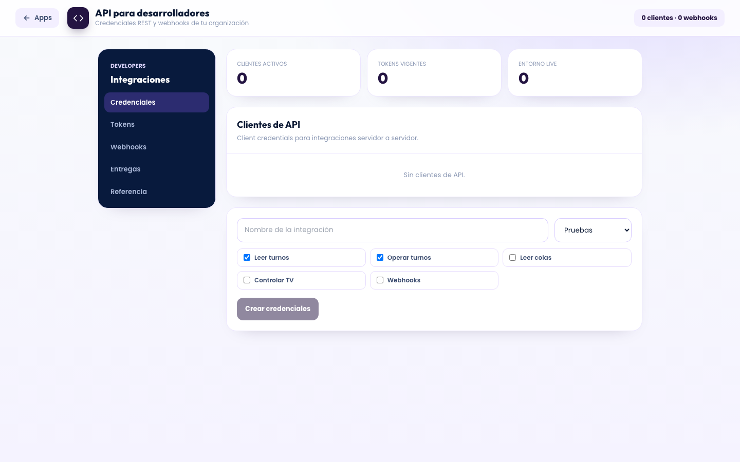 Interfaz de API para Desarrolladores en Kiuu