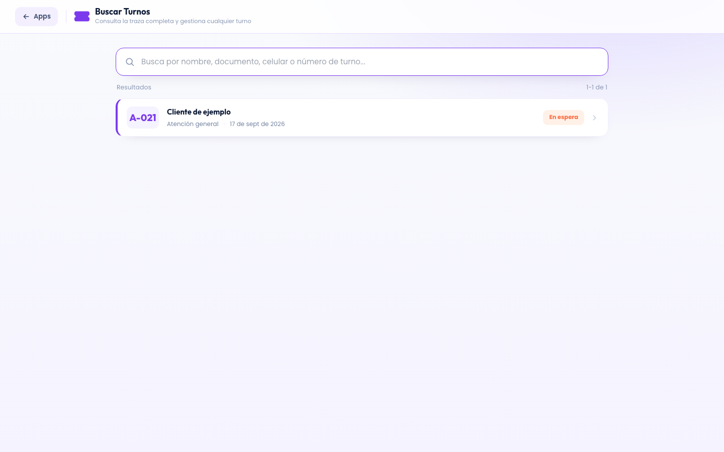 Interfaz de Buscar Turnos: trazabilidad de cada caso en Kiuu