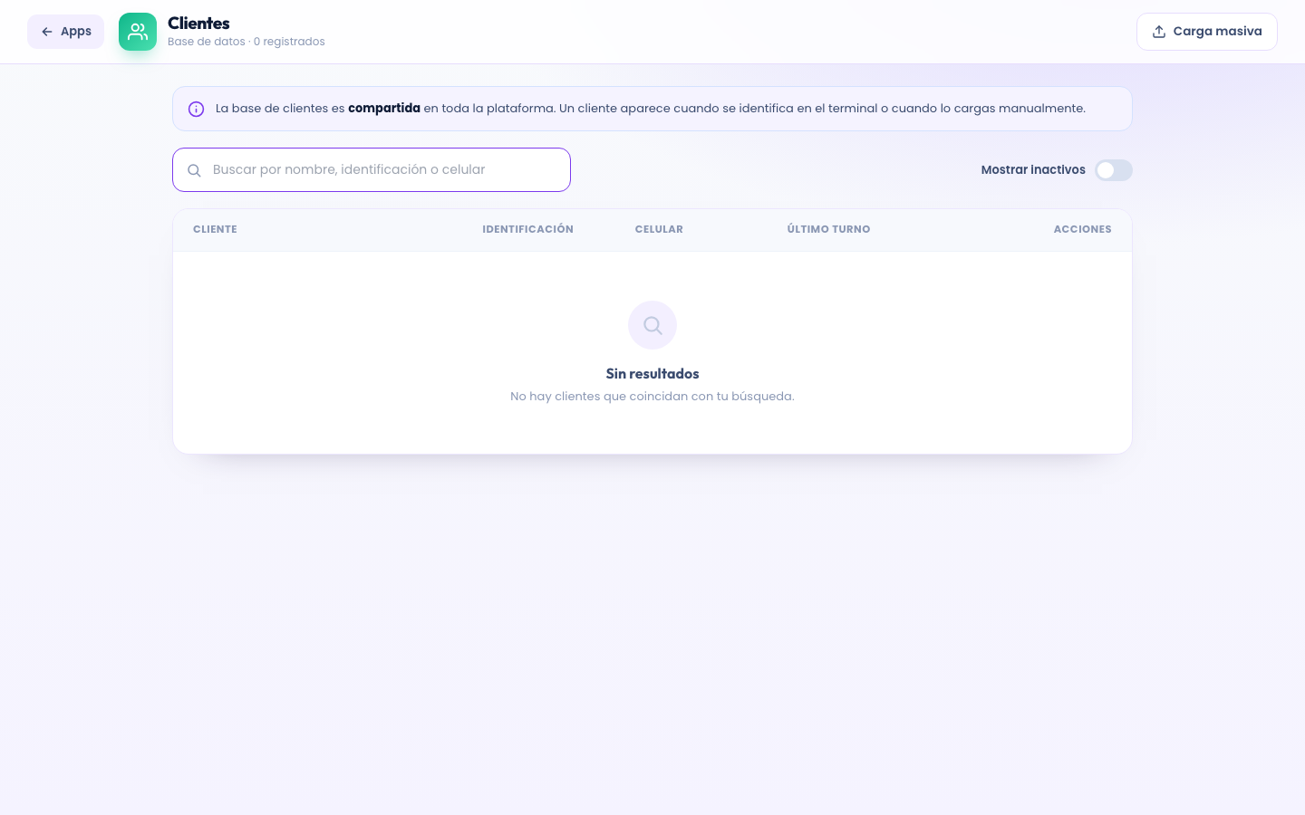 Interfaz de Clientes: base de datos de las personas atendidas en Kiuu