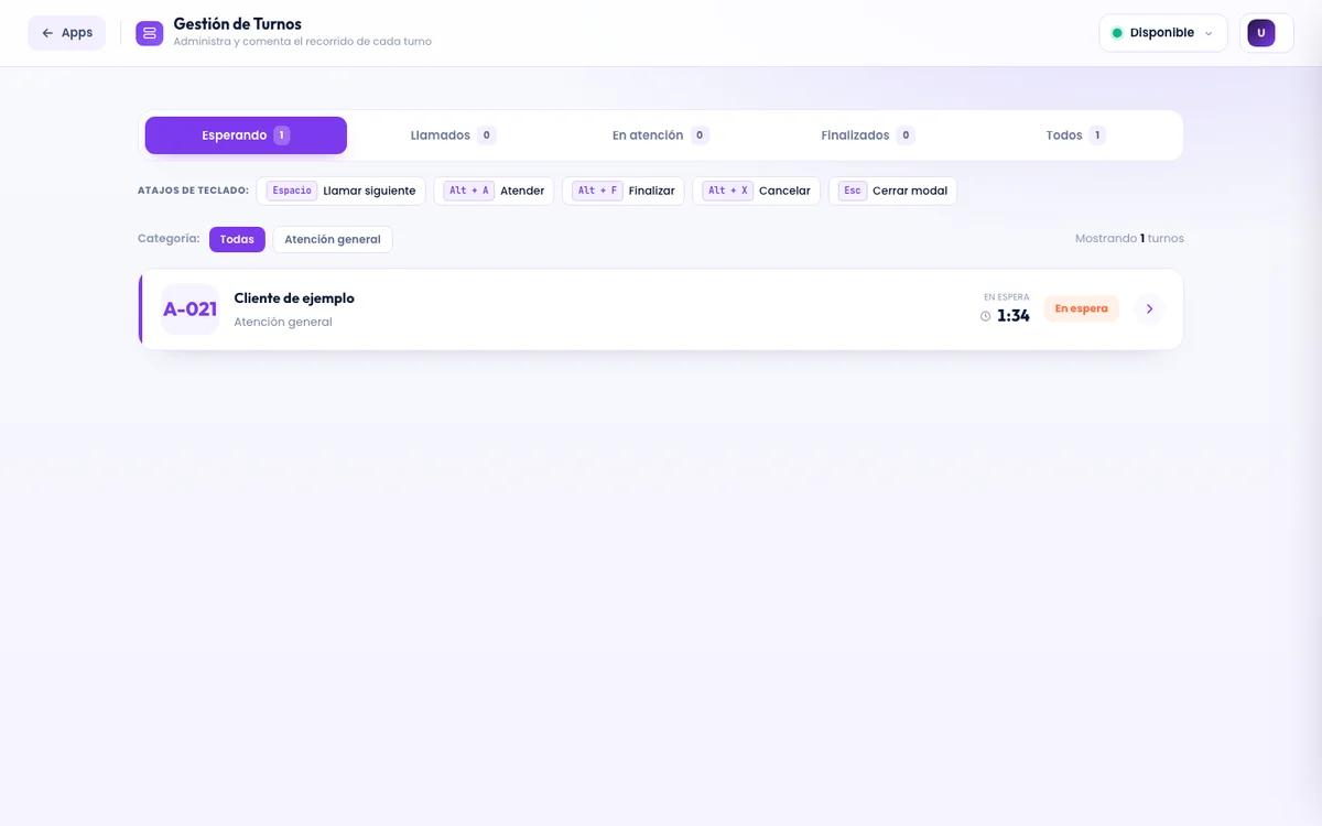 Cola de espera en Gestión de Turnos